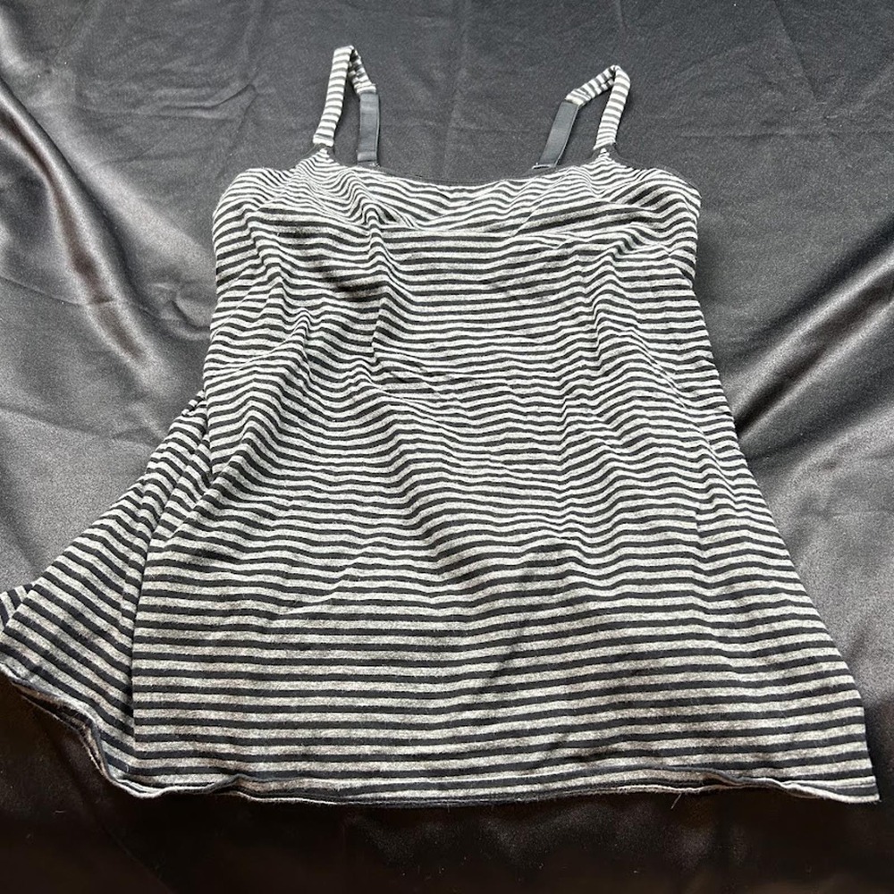Gilligan & O'Malley Nursing Camisole Large Black Gray Striped Maternity Tank Top